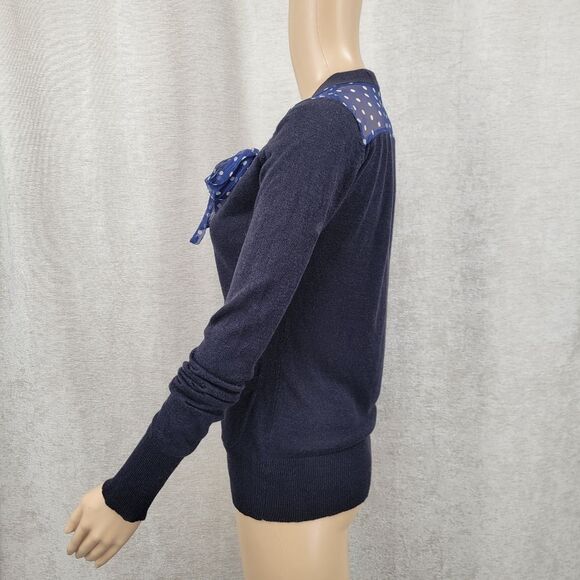 Sparrow Anthropologie Navy Blue Polka Dot Accent Cardigan Sweater Silk Linen - Picture 5 of 10
